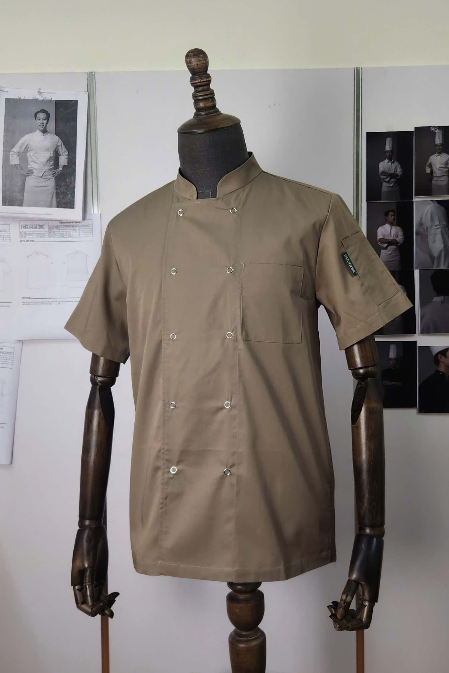 [CT02] ÁO BẾP NGẮN TAY CÚC BẤM PHỐI LƯỚI THOÁT KHÍ SAU LƯNG