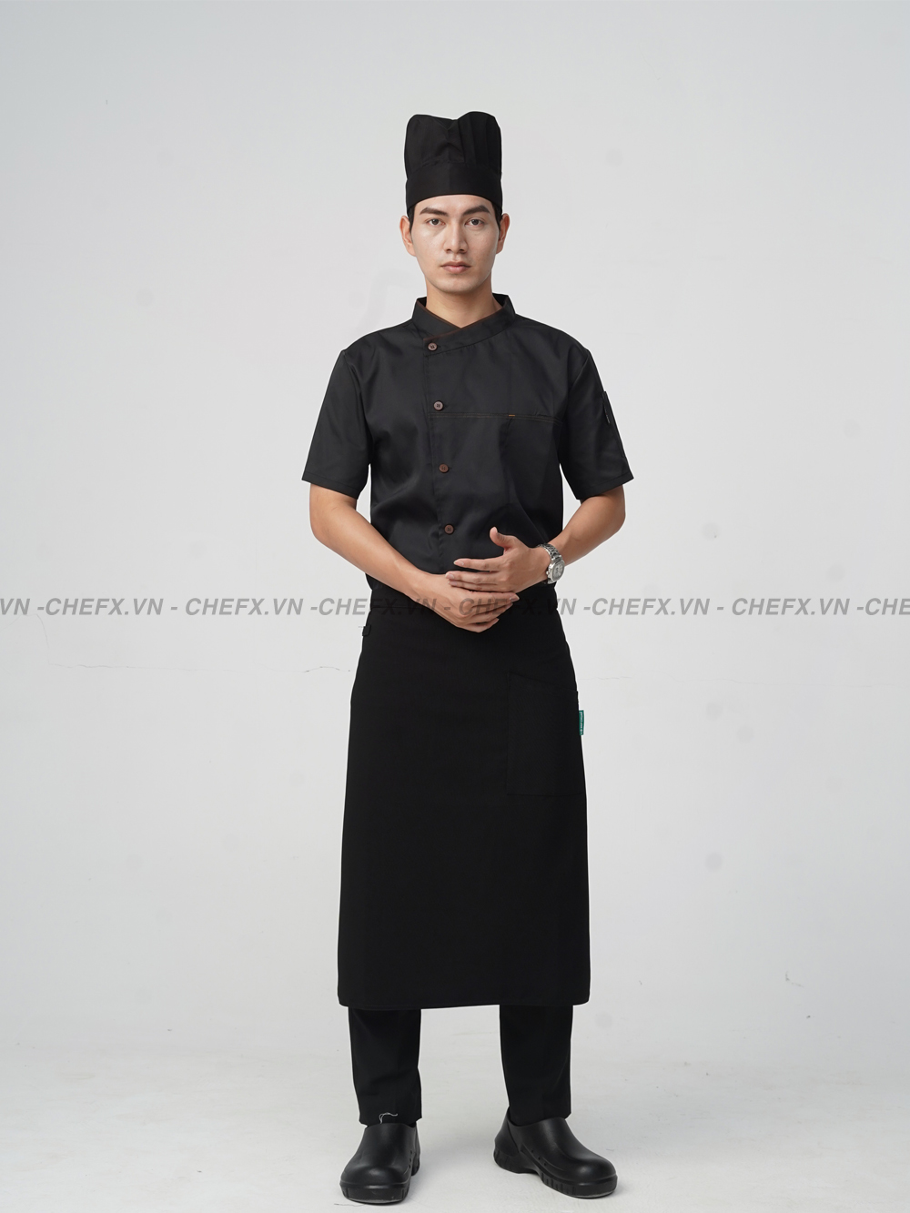 [CT09] ÁO BẾP NGẮN TAY MÀU ĐEN MÁT ĐẸP - SHORT SLEEVE BLACK CHEF JACKET