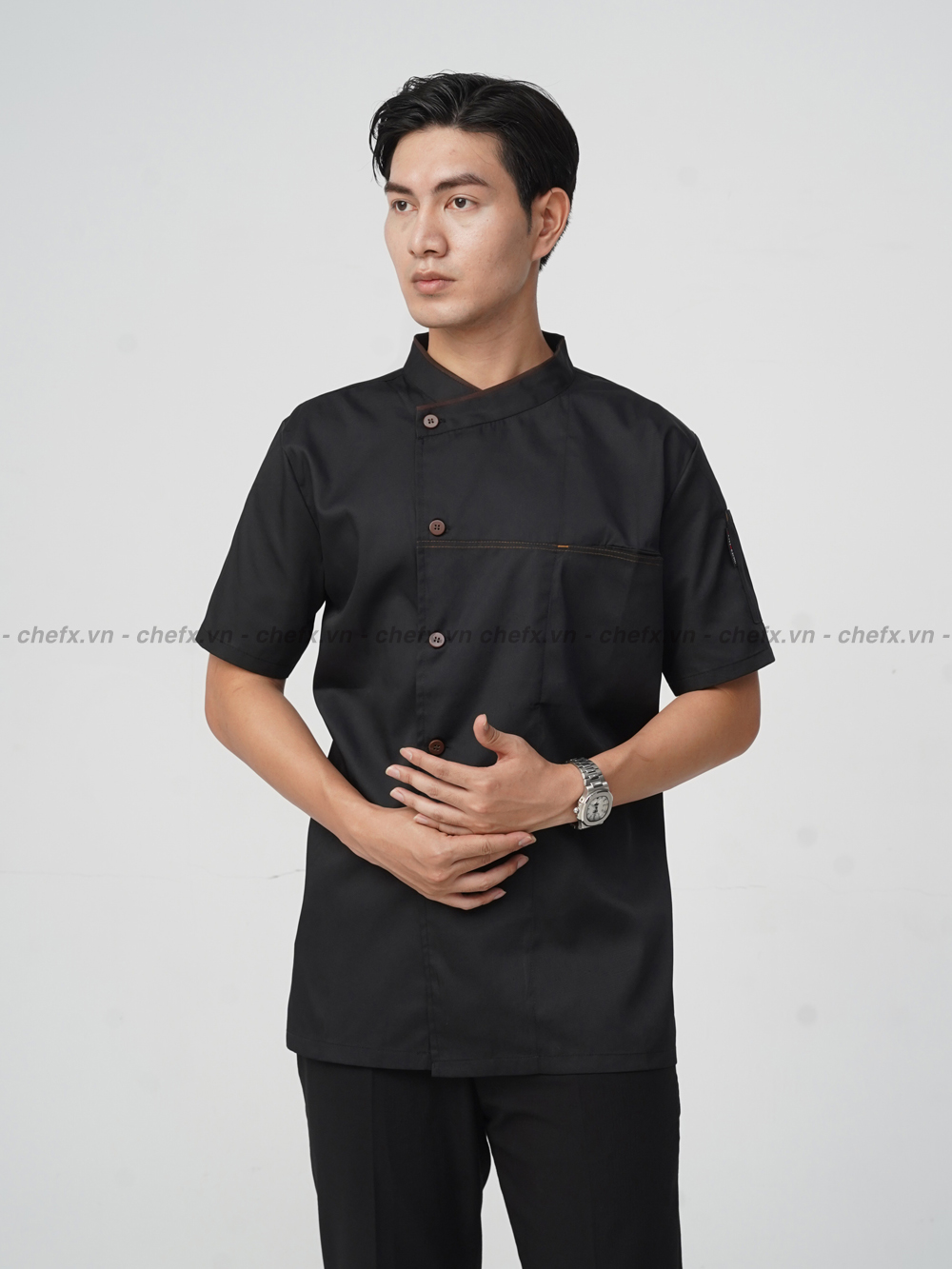 [CT09] ÁO BẾP NGẮN TAY MÀU ĐEN MÁT ĐẸP - SHORT SLEEVE BLACK CHEF JACKET