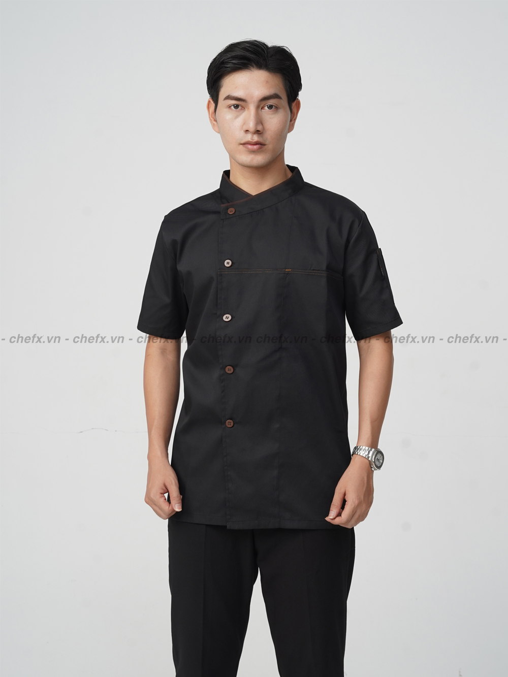 [CT09] ÁO BẾP NGẮN TAY MÀU ĐEN MÁT ĐẸP - SHORT SLEEVE BLACK CHEF JACKET
