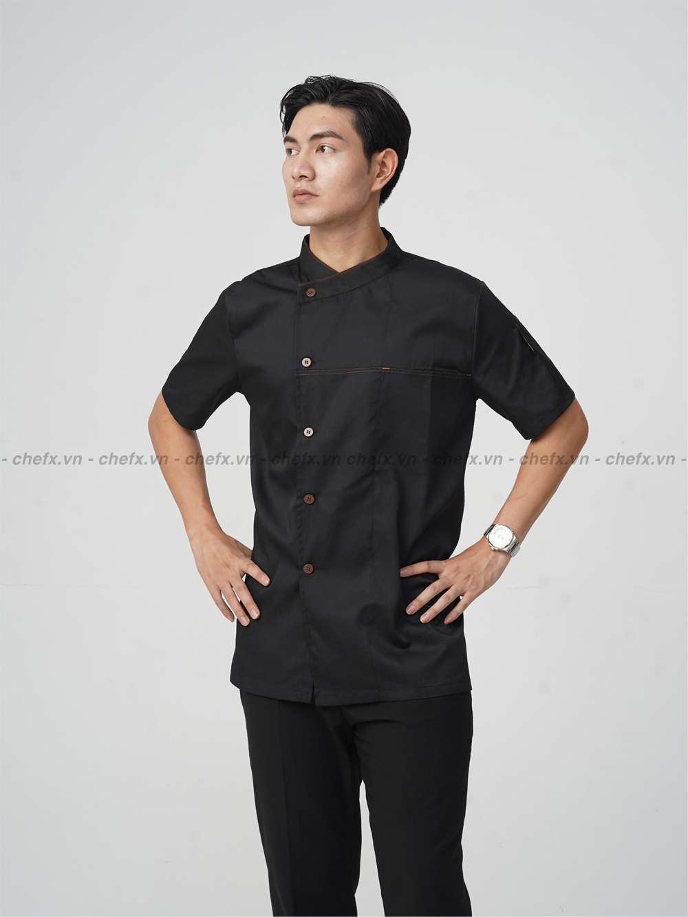 [CT09] ÁO BẾP NGẮN TAY MÀU ĐEN MÁT ĐẸP - SHORT SLEEVE BLACK CHEF JACKET