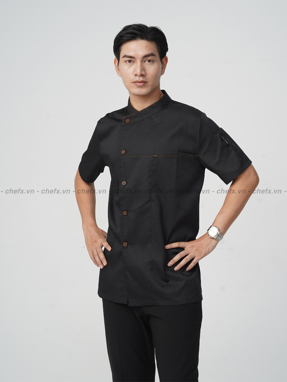 [CT09] ÁO BẾP NGẮN TAY MÀU ĐEN MÁT ĐẸP - SHORT SLEEVE BLACK CHEF JACKET