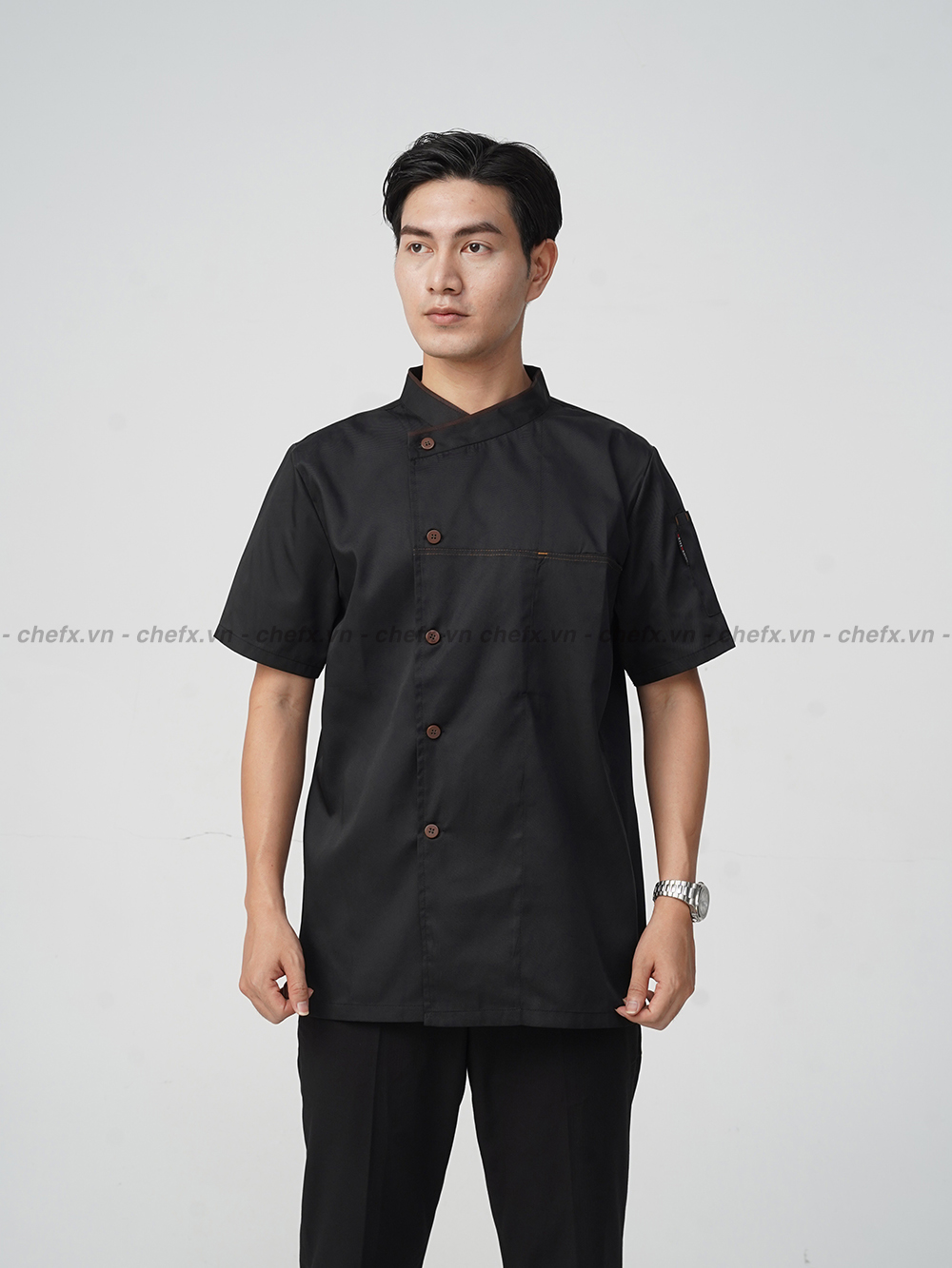 [CT09] ÁO BẾP NGẮN TAY MÀU ĐEN MÁT ĐẸP - SHORT SLEEVE BLACK CHEF JACKET