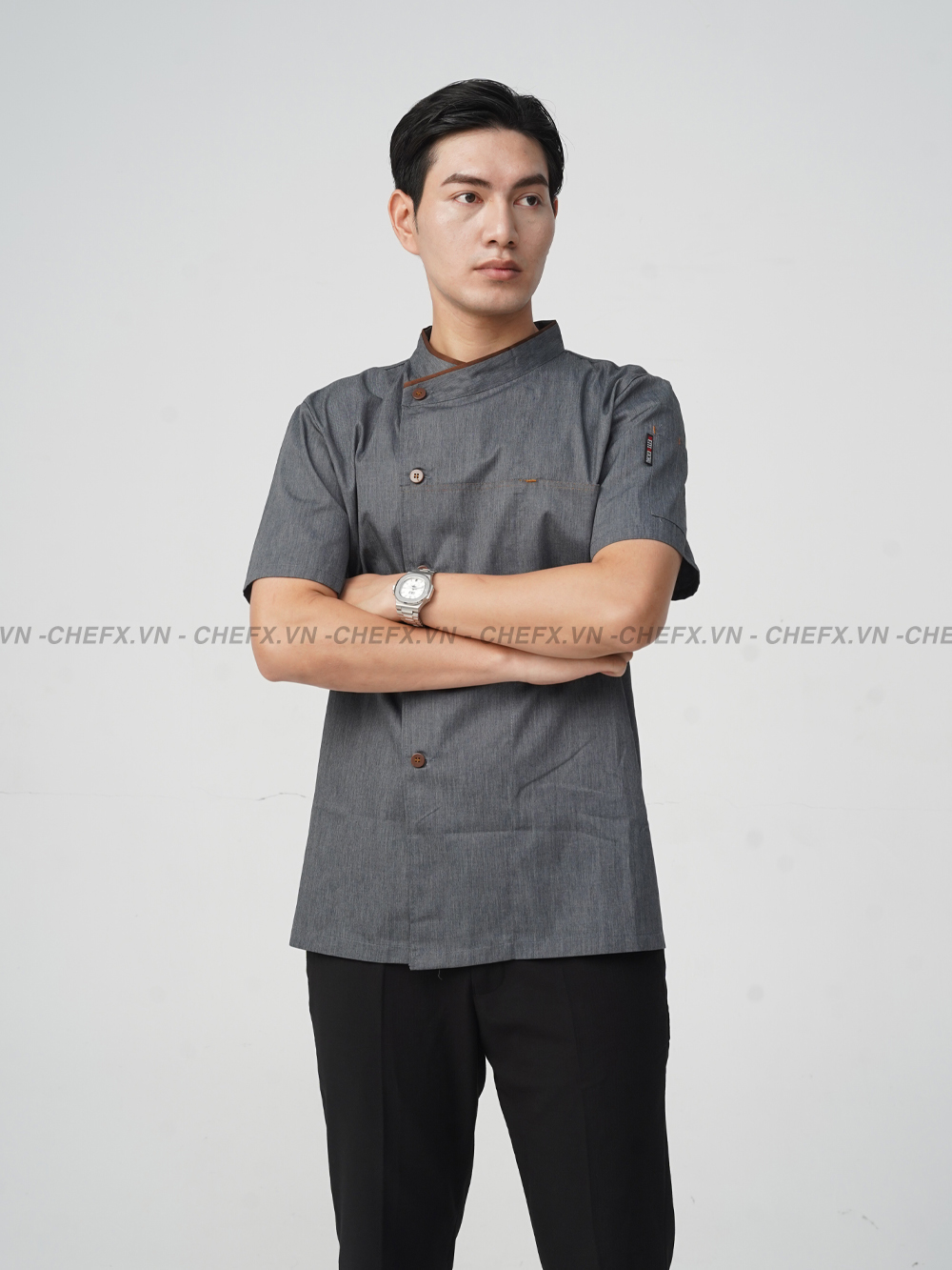 [CT09] ÁO BẾP NGẮN TAY MÀU ĐEN MÁT ĐẸP - SHORT SLEEVE GRAY CHEF JACKET