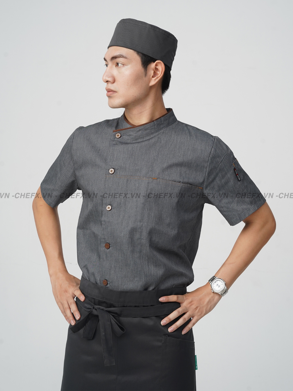 [AN3] Áo Bếp ngắn tay cúc cài, vải mềm mát, không xù lông - CHEF X Kitchen Uniform