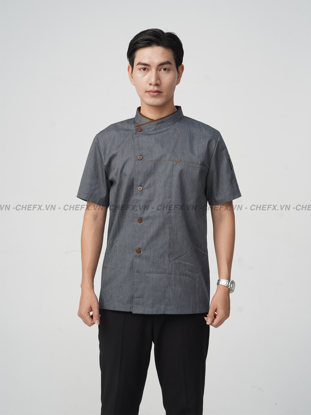 [AN3] Áo Bếp ngắn tay cúc cài, vải mềm mát, không xù lông - CHEF X Kitchen Uniform