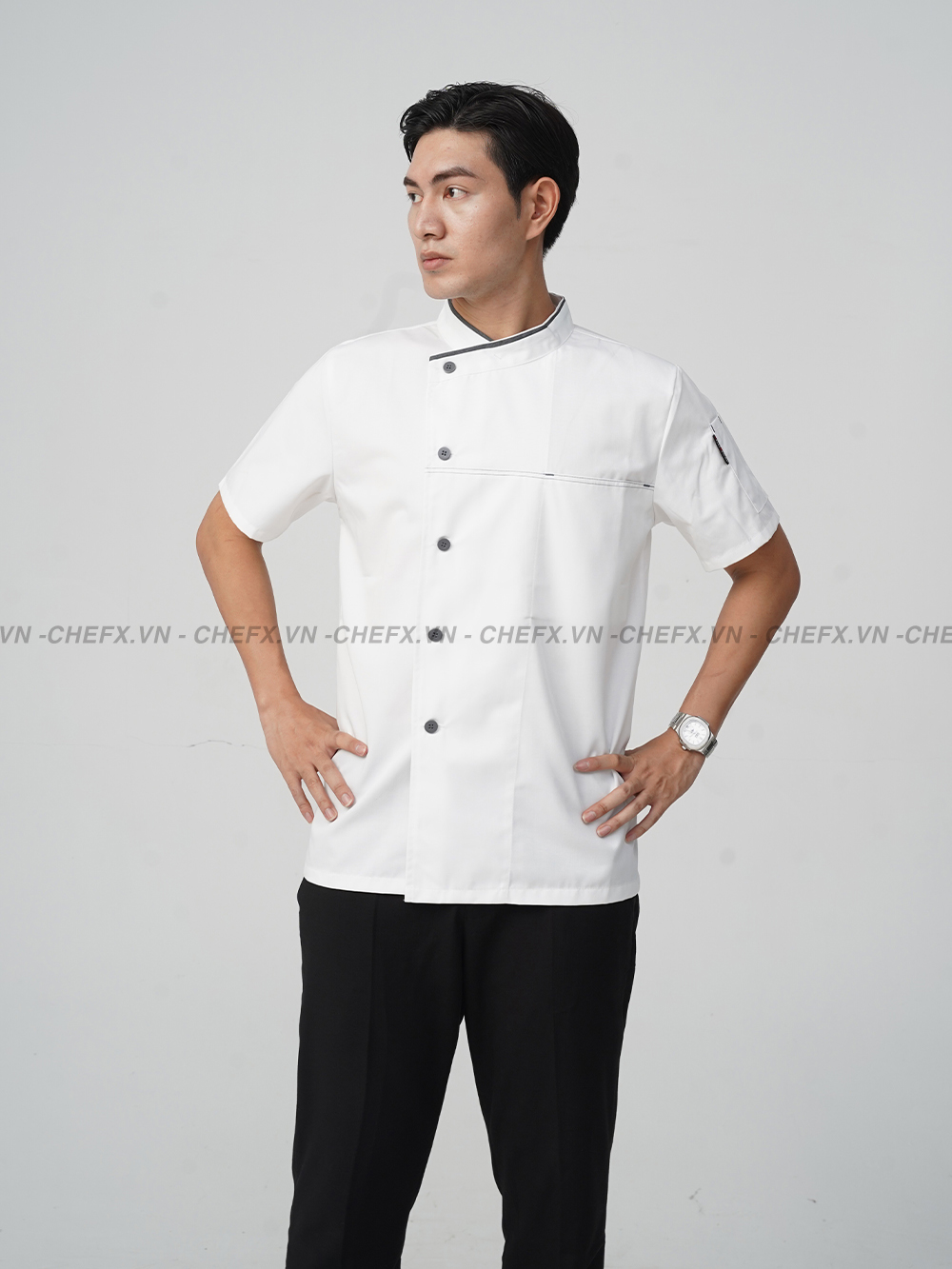 [CT09] ÁO BẾP NGẮN TAY MÀU TRẮNG MÁT ĐẸP - SHORT SLEEVE WHITE CHEF JACKET