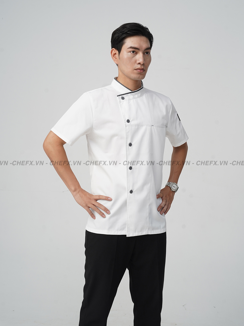 [CT09] ÁO BẾP NGẮN TAY MÀU TRẮNG MÁT ĐẸP - SHORT SLEEVE WHITE CHEF JACKET