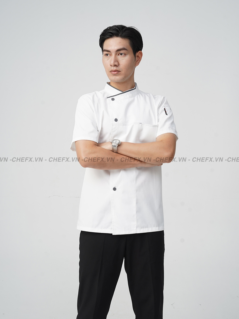 [CT09] ÁO BẾP NGẮN TAY MÀU TRẮNG MÁT ĐẸP - SHORT SLEEVE WHITE CHEF JACKET