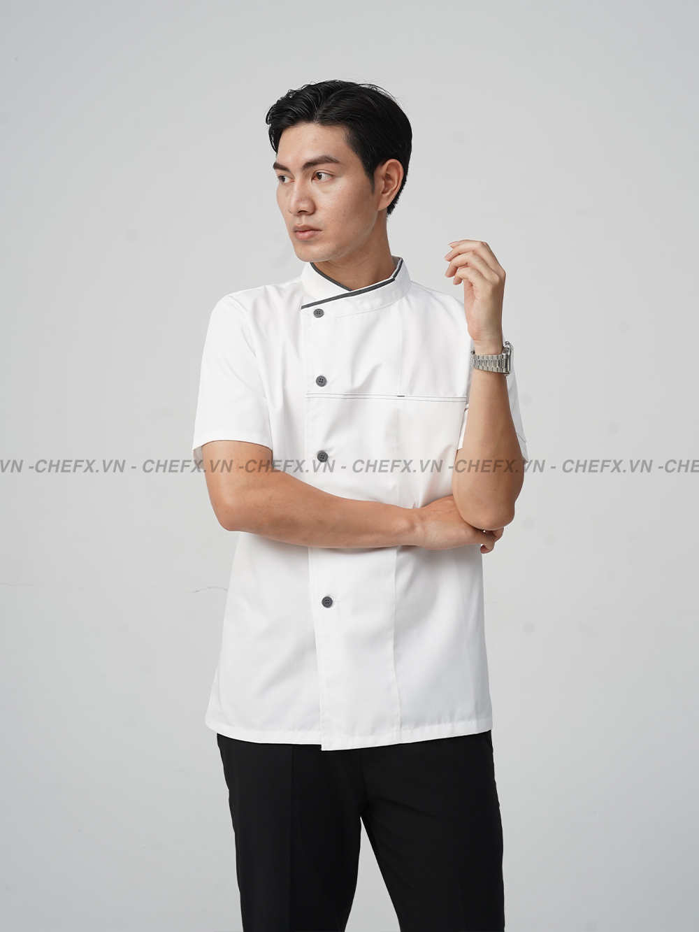 [CT09] ÁO BẾP NGẮN TAY MÀU TRẮNG MÁT ĐẸP - SHORT SLEEVE WHITE CHEF JACKET