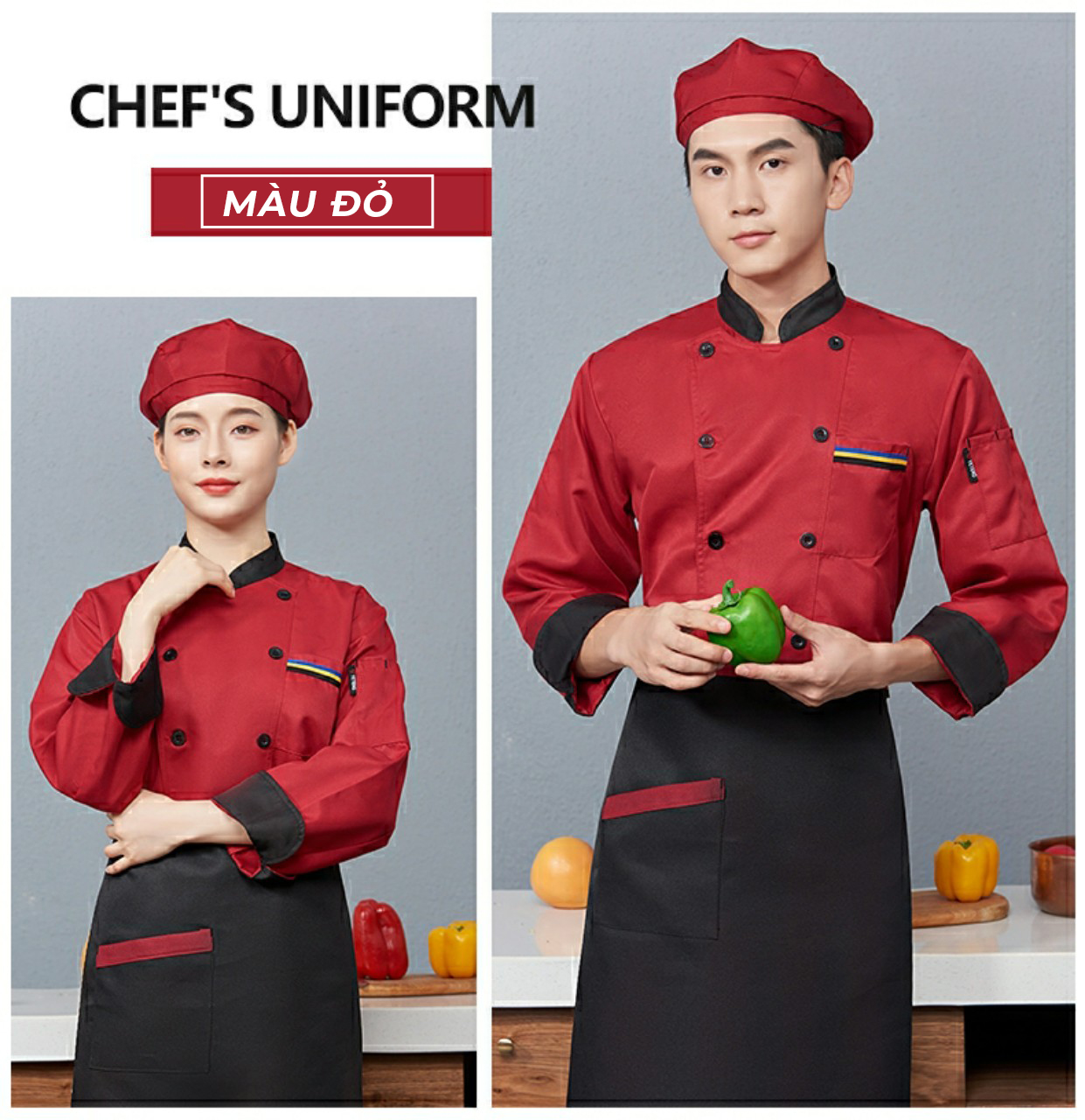 [TD01] ÁO BẾP DÀI TAY HAI HÀNG CÚC KIỂU DÁNG TRUYỀN THỐNG - TRADITIONAL DOUBLE-BREASTED LONG-SLEEVE CHEF JACKET.