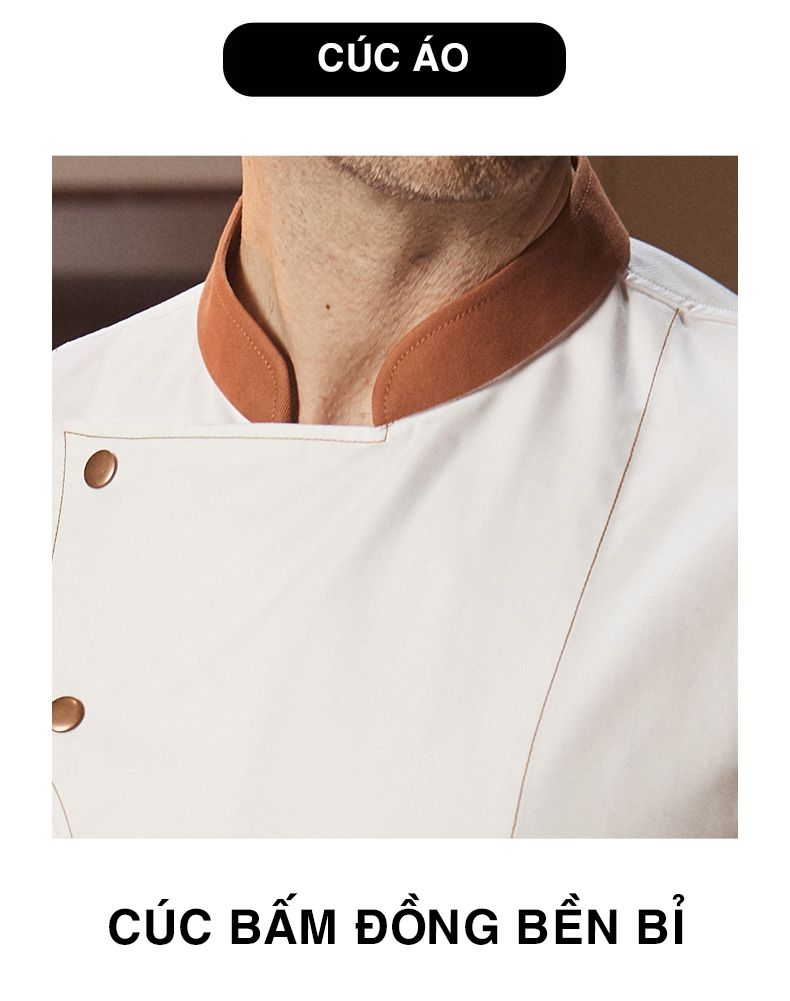 ÁO BẾP DÀI TAY TD012 CỔ TÀU CÚC BẤM