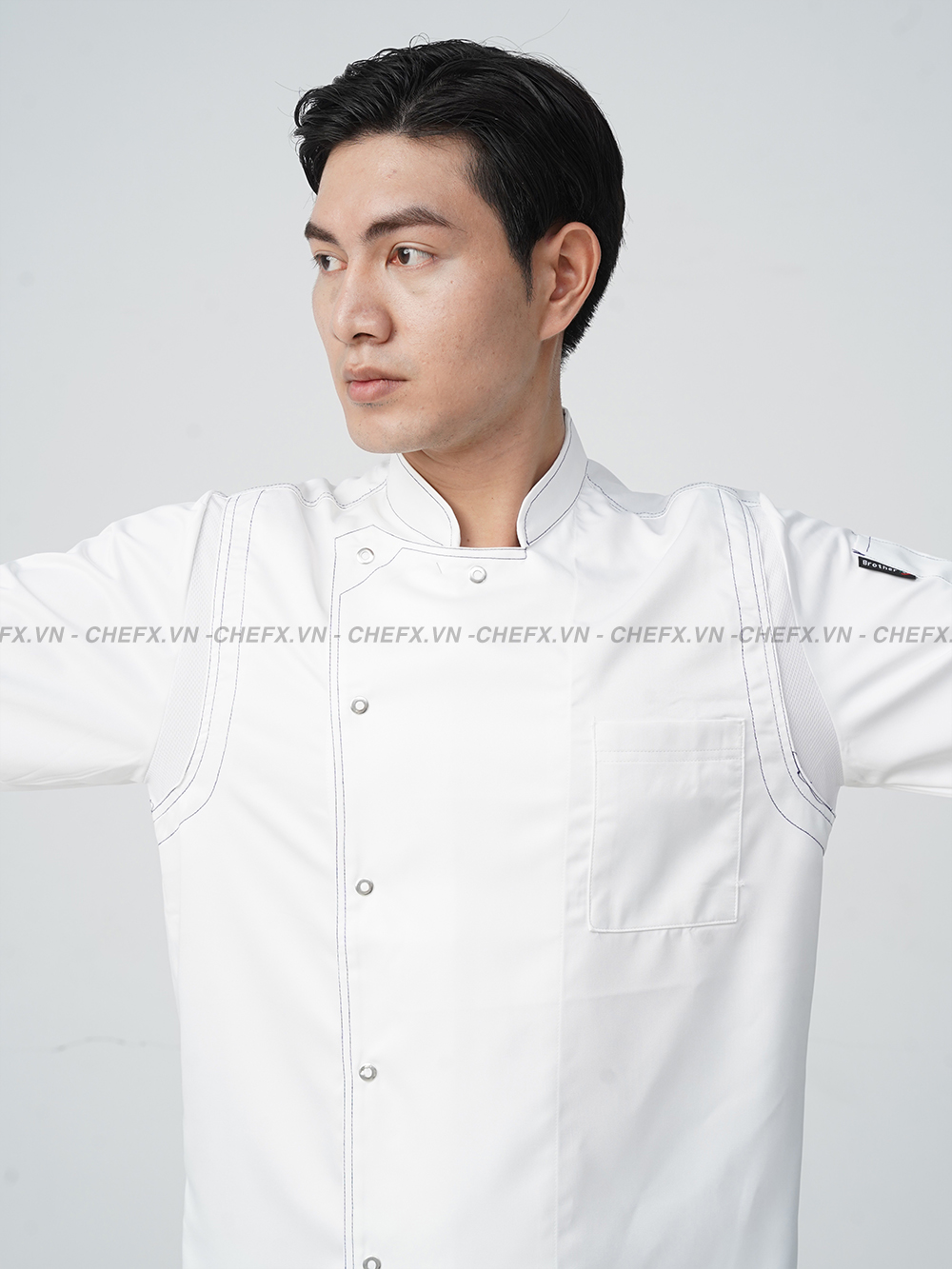 [TD02] ÁO BẾP DÀI TAY CÚC BẤM INOX VẢI KAKI LỤA - LONG SLEEVE CHEF JACKET TD02 WITH STAINLESS STEEL SNAP BUTTONS AND SILK KAKI FABRIC