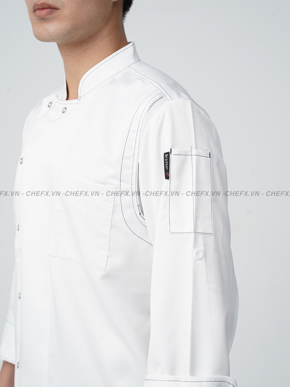 [TD02] ÁO BẾP DÀI TAY CÚC BẤM INOX VẢI KAKI LỤA - LONG SLEEVE CHEF JACKET TD02 WITH STAINLESS STEEL SNAP BUTTONS AND SILK KAKI FABRIC