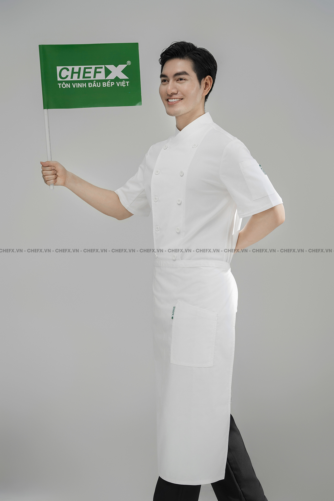 [CHEFX6] ÁO BẾP NGẮN TAY CÚC CÀI, ĐỒNG PHỤC BẾP CÓ PHỐI LƯỚI CO DÃN SAU LƯNG