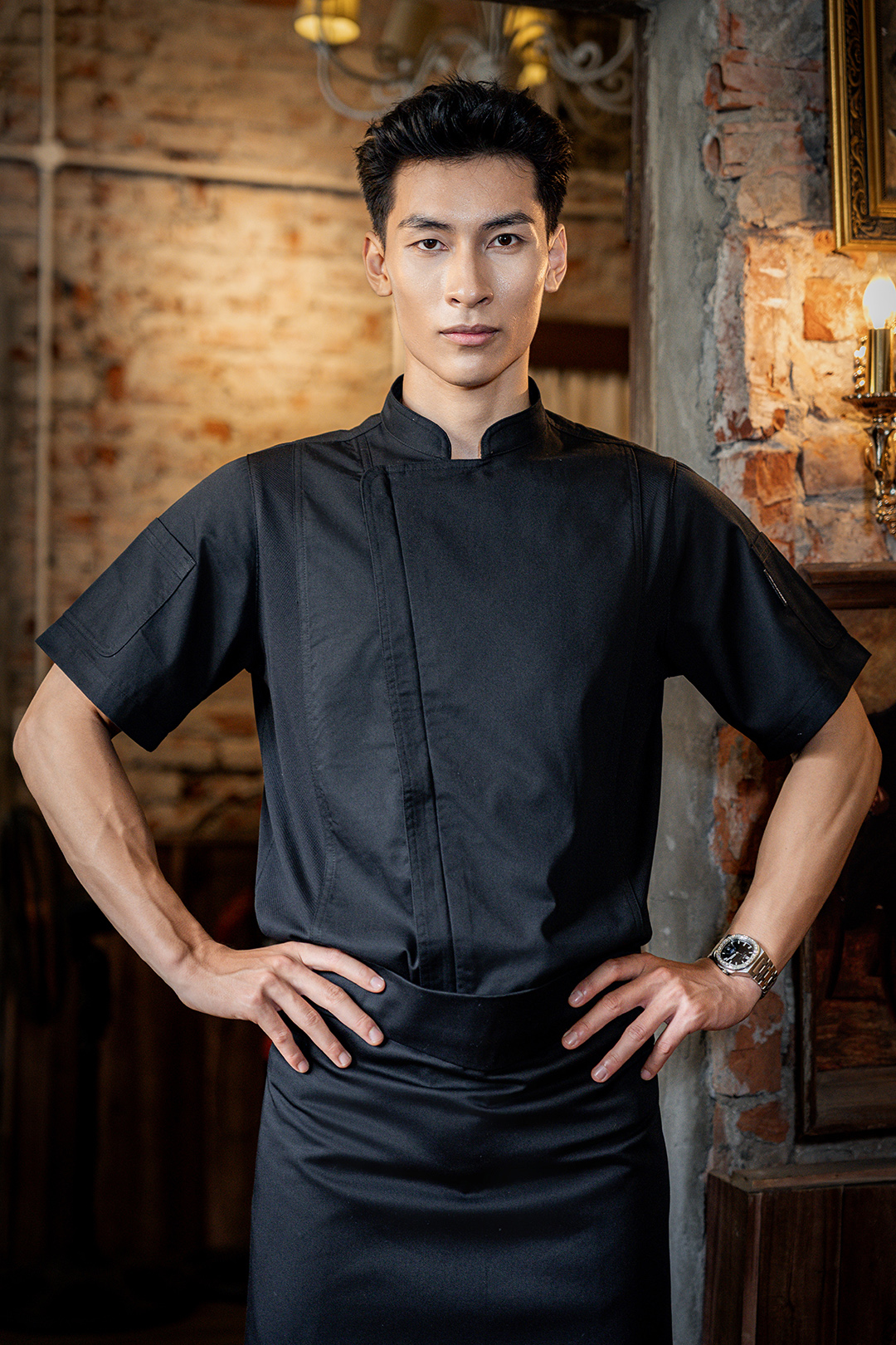 [CHEFX1] ÁO BẾP NGẮN TAY MÀU ĐEN CÓ PHỐI LƯỚI - CHEFX1 SHORT SLEEVE CHEF JACKET WITH MESH DETAIL