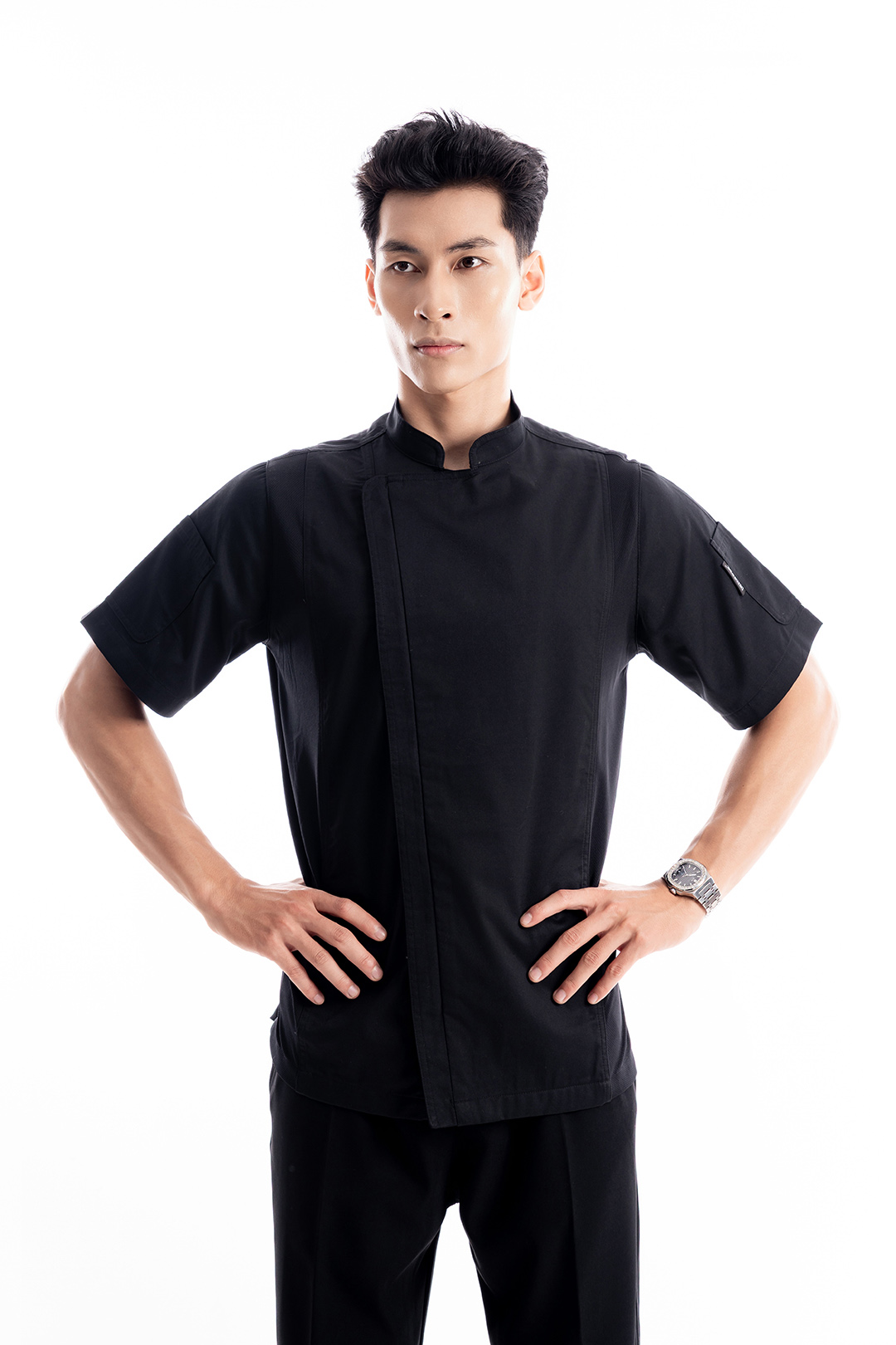 [CHEFX1] ÁO BẾP NGẮN TAY MÀU ĐEN CÓ PHỐI LƯỚI - CHEFX1 SHORT SLEEVE CHEF JACKET WITH MESH DETAIL