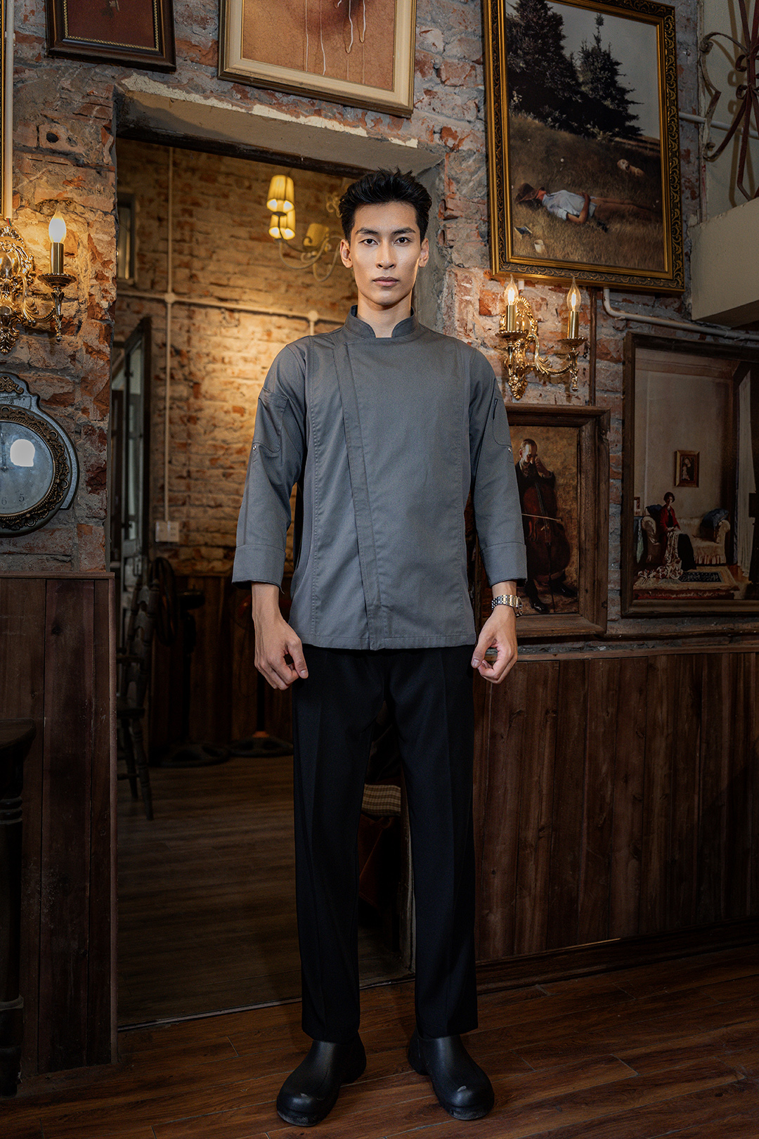 [CHEFX2] ÁO BẾP DÀI TAY CHEFX2  MÀU GHI CÓ PHỐI LƯỚI - LONG SLEEVE CHEFX2 CHEF JACKET WITH MESH DETAIL AND ZIPPER