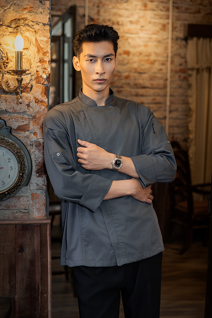 [CHEFX2] ÁO BẾP DÀI TAY CHEFX2  MÀU GHI CÓ PHỐI LƯỚI - LONG SLEEVE CHEFX2 CHEF JACKET WITH MESH DETAIL AND ZIPPER