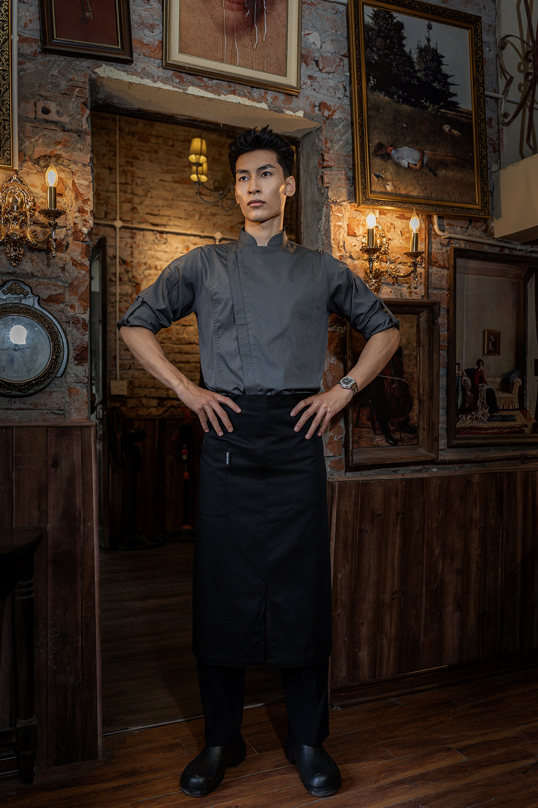 [CHEFX2] ÁO BẾP DÀI TAY CHEFX2  MÀU GHI CÓ PHỐI LƯỚI - LONG SLEEVE CHEFX2 CHEF JACKET WITH MESH DETAIL AND ZIPPER