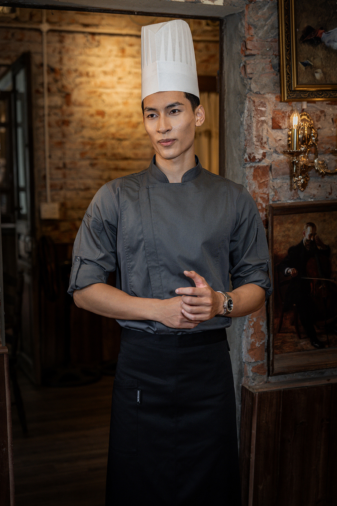 [CHEFX2] ÁO BẾP DÀI TAY CHEFX2  MÀU GHI CÓ PHỐI LƯỚI - LONG SLEEVE CHEFX2 CHEF JACKET WITH MESH DETAIL AND ZIPPER