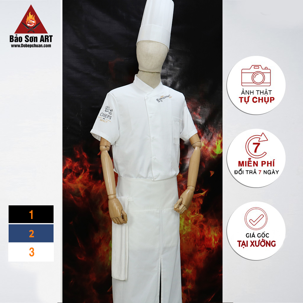 [CT04] ÁO BẾP NGẮN TAY MÀU TRẮNG VẢI KAKI LỤA - SHORT SLEEVE WHITE CHEF JACKET IN SILK KAKI FABRIC