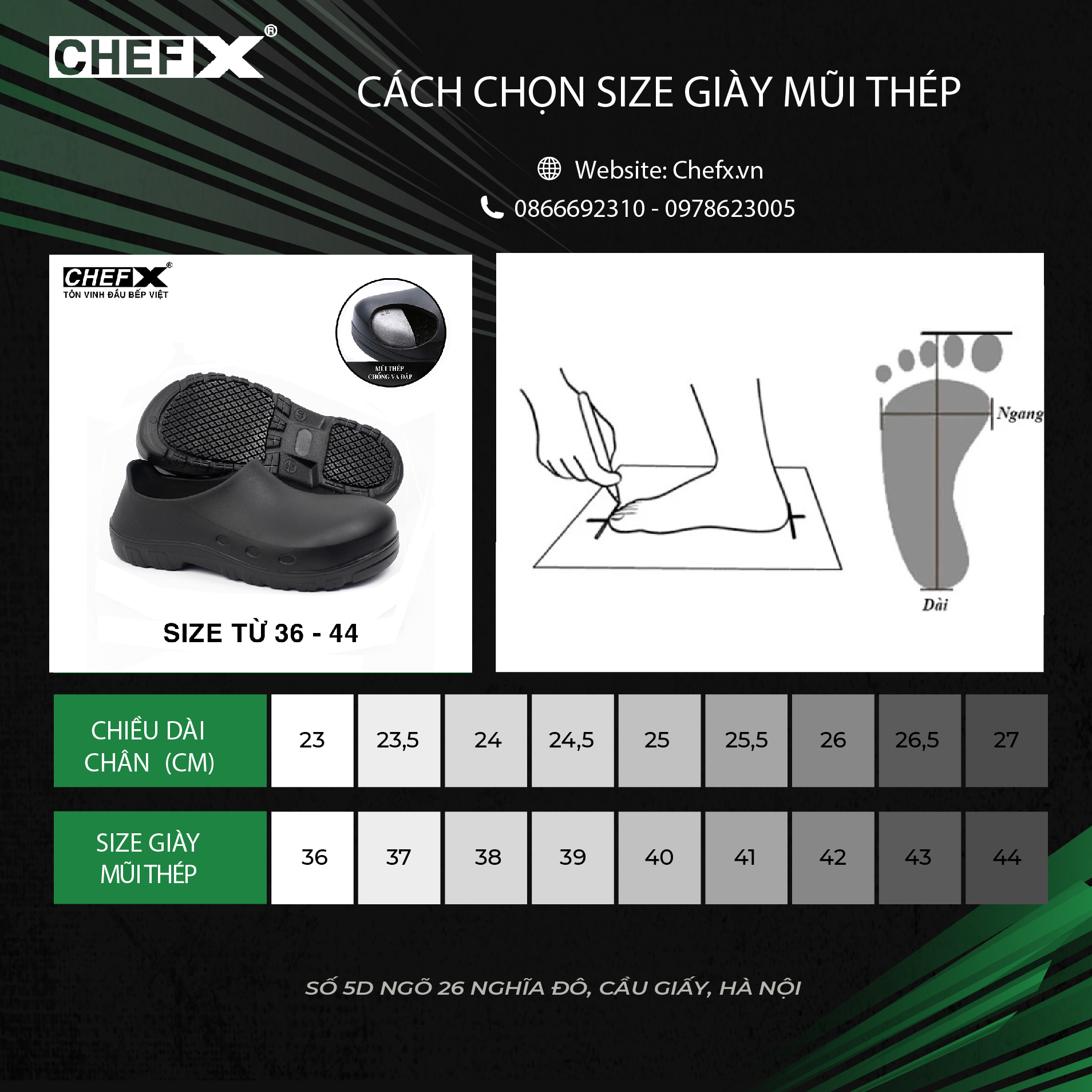 GIÀY BẾP MŨI THÉP ĐẾ CHỐNG TRƠN TRƯỢT DÀNH CHO ĐẦU BẾP