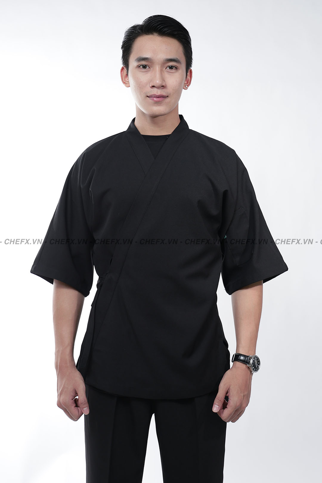 [CHEFX11] ÁO BẾP NHẬT KIỂU MÀU ĐEN DÁNG KIMONO