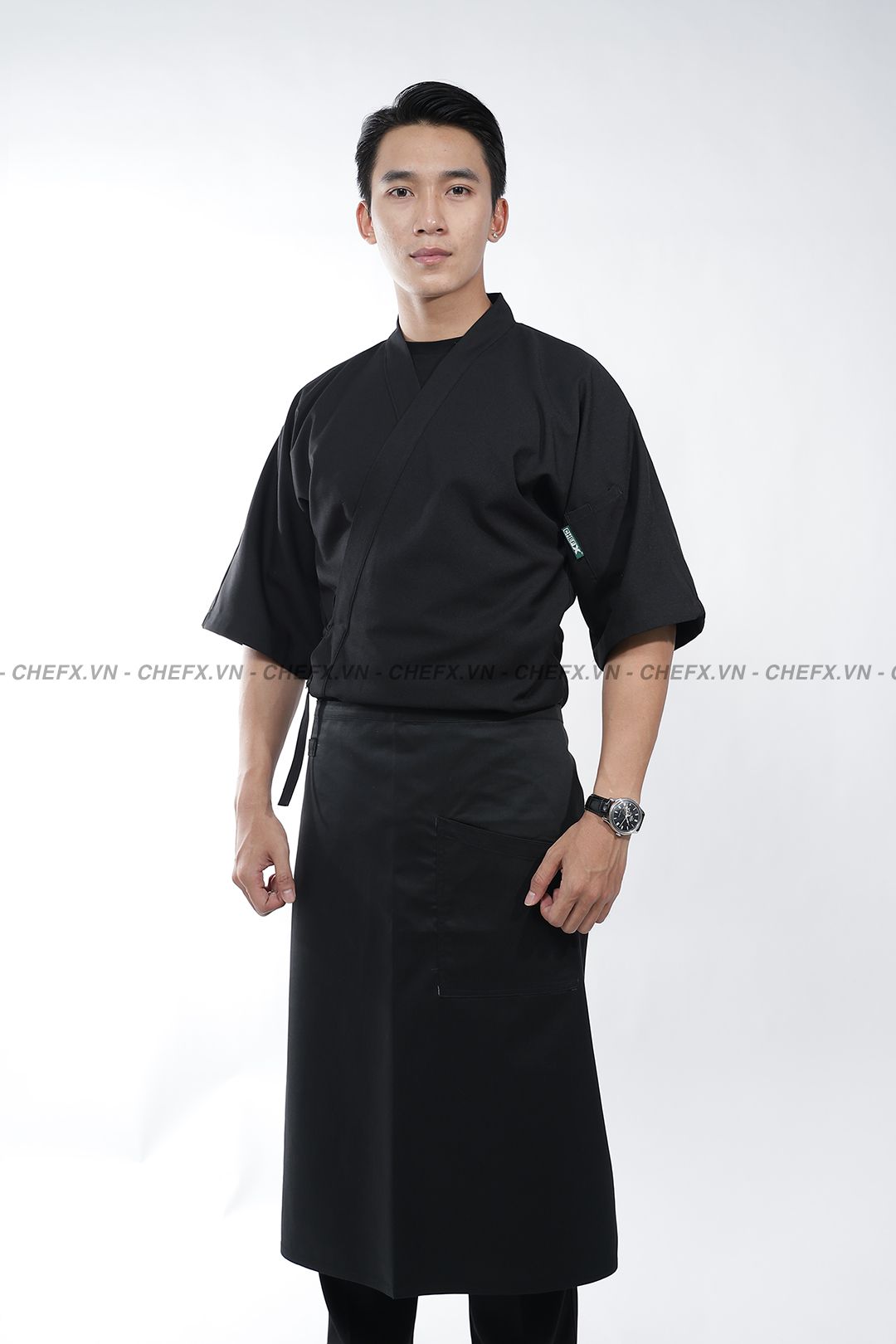 [CHEFX11] ÁO BẾP NHẬT KIỂU MÀU ĐEN DÁNG KIMONO