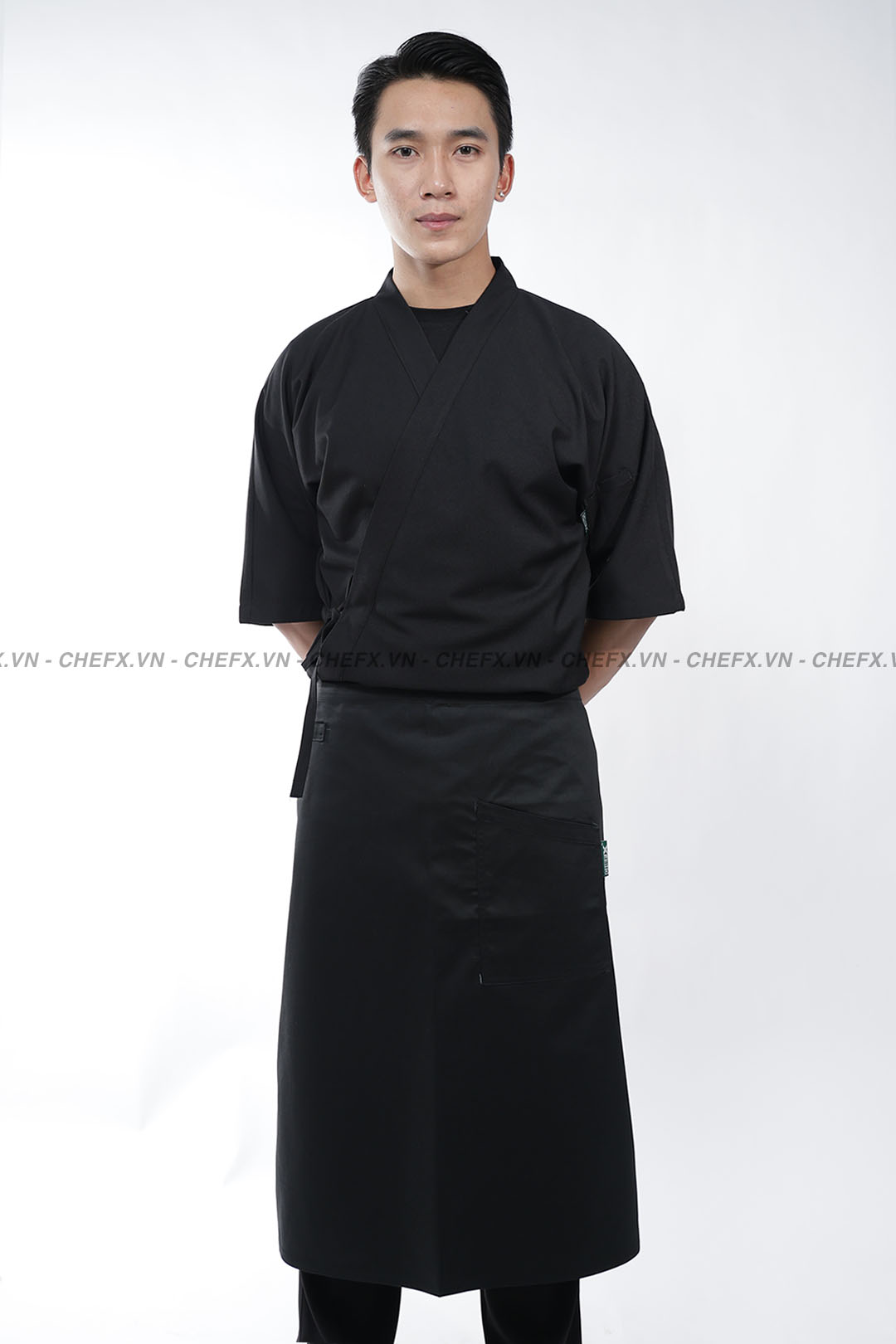 [CHEFX11] ÁO BẾP NHẬT KIỂU MÀU ĐEN DÁNG KIMONO