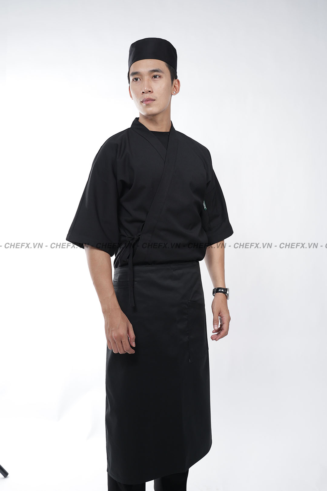 [CHEFX11] ÁO BẾP NHẬT KIỂU MÀU ĐEN DÁNG KIMONO