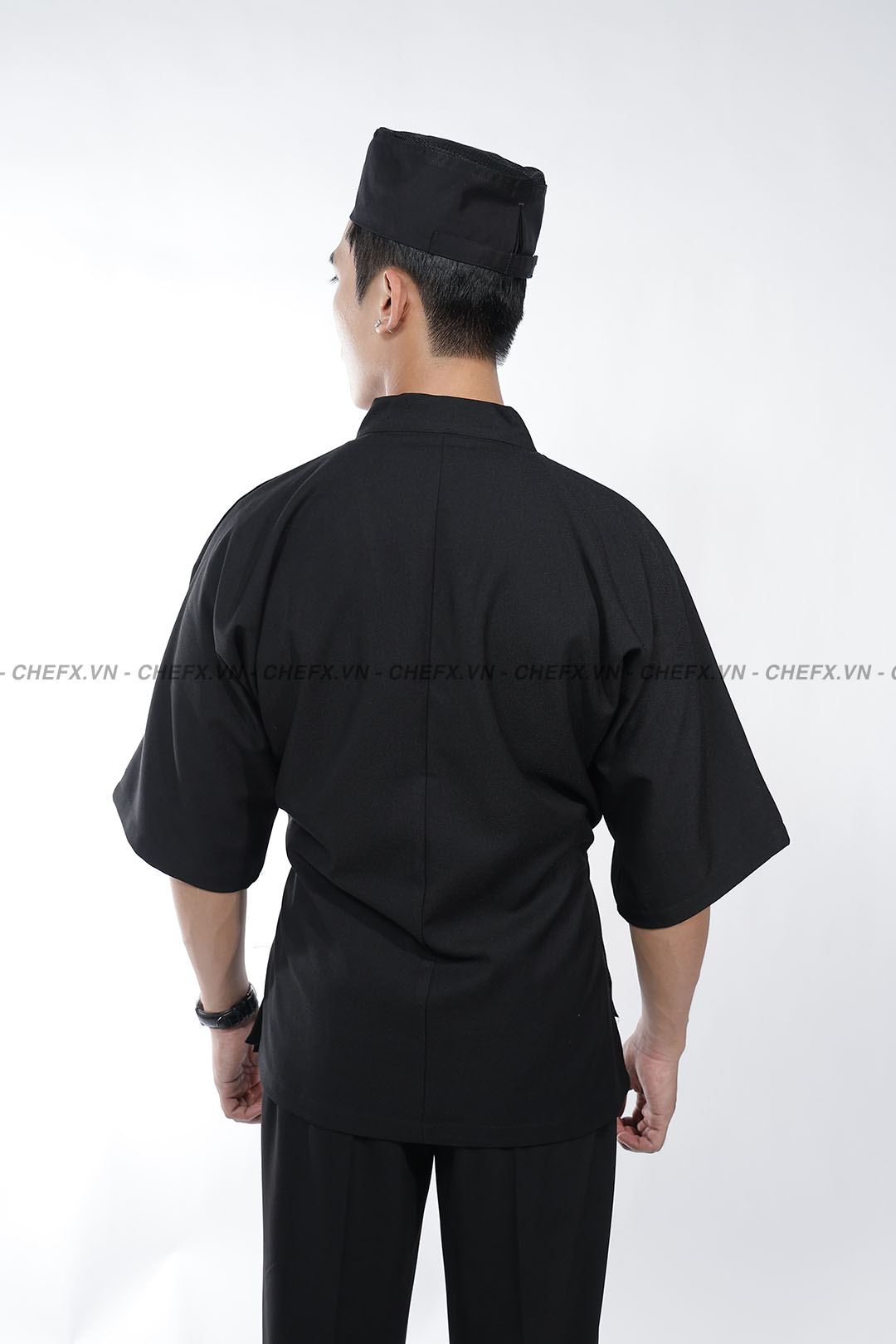 [CHEFX11] ÁO BẾP NHẬT KIỂU MÀU ĐEN DÁNG KIMONO