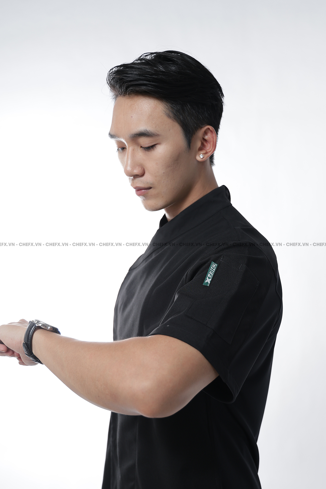 [CHEFX9] ÁO BẾP NHẬT NGẮN TAY CÚC BẤM CÓ PHỐI LƯỚI SAU LƯNG