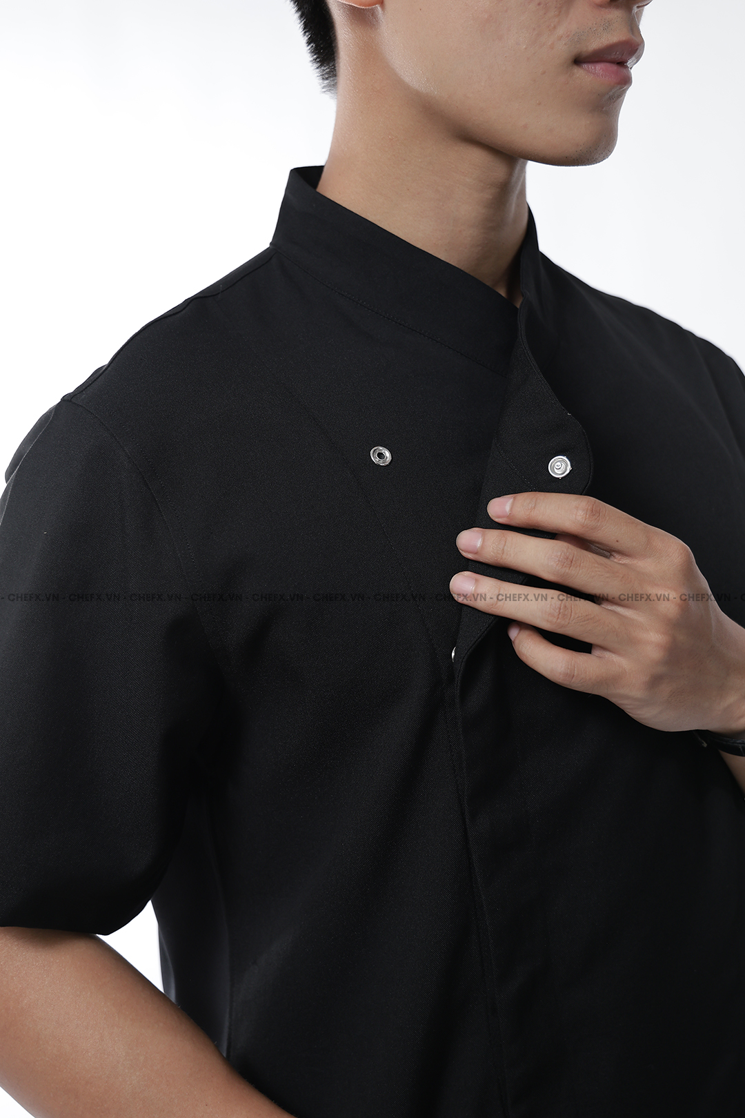 [CHEFX9] ÁO BẾP NHẬT NGẮN TAY CÚC BẤM CÓ PHỐI LƯỚI SAU LƯNG