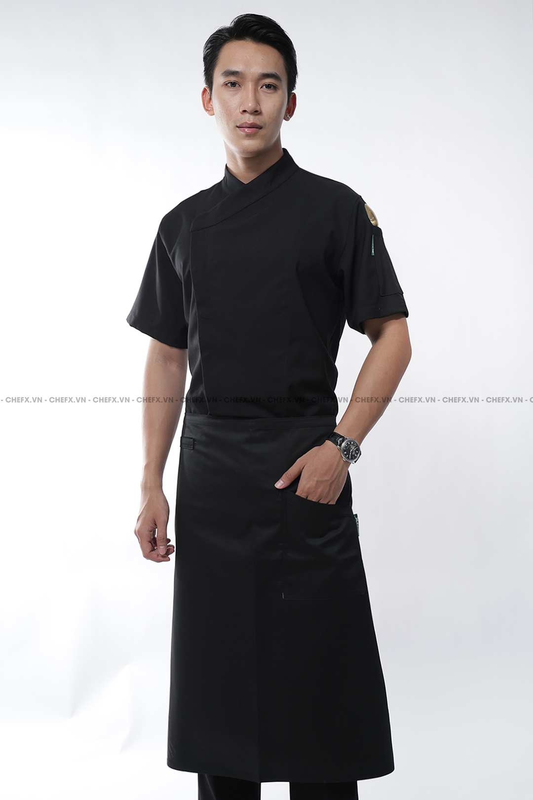 [CHEFX9] ÁO BẾP NHẬT NGẮN TAY CÚC BẤM CÓ PHỐI LƯỚI SAU LƯNG
