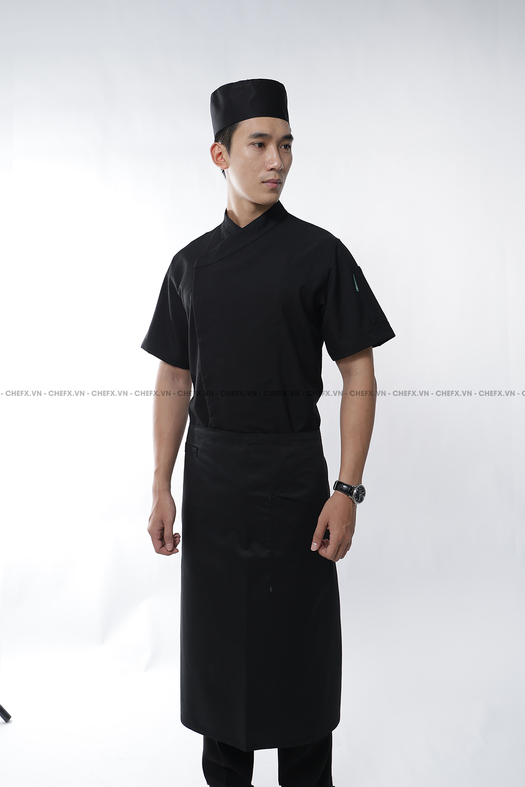 [CHEFX9] ÁO BẾP NHẬT NGẮN TAY CÚC BẤM CÓ PHỐI LƯỚI SAU LƯNG