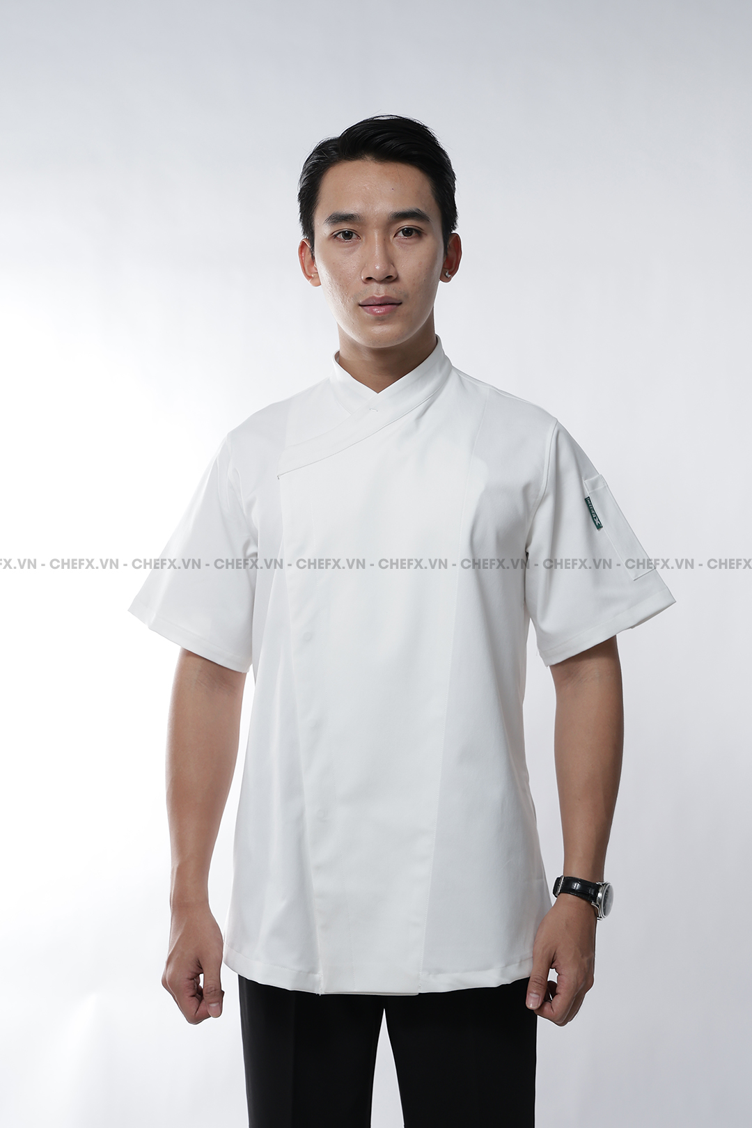 [CHEFX9] ÁO BẾP NHẬT NGẮN TAY CÚC BẤM CÓ PHỐI LƯỚI SAU LƯNG