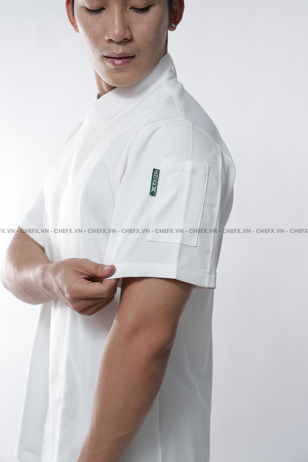 [CHEFX9] ÁO BẾP NHẬT NGẮN TAY CÚC BẤM CÓ PHỐI LƯỚI SAU LƯNG