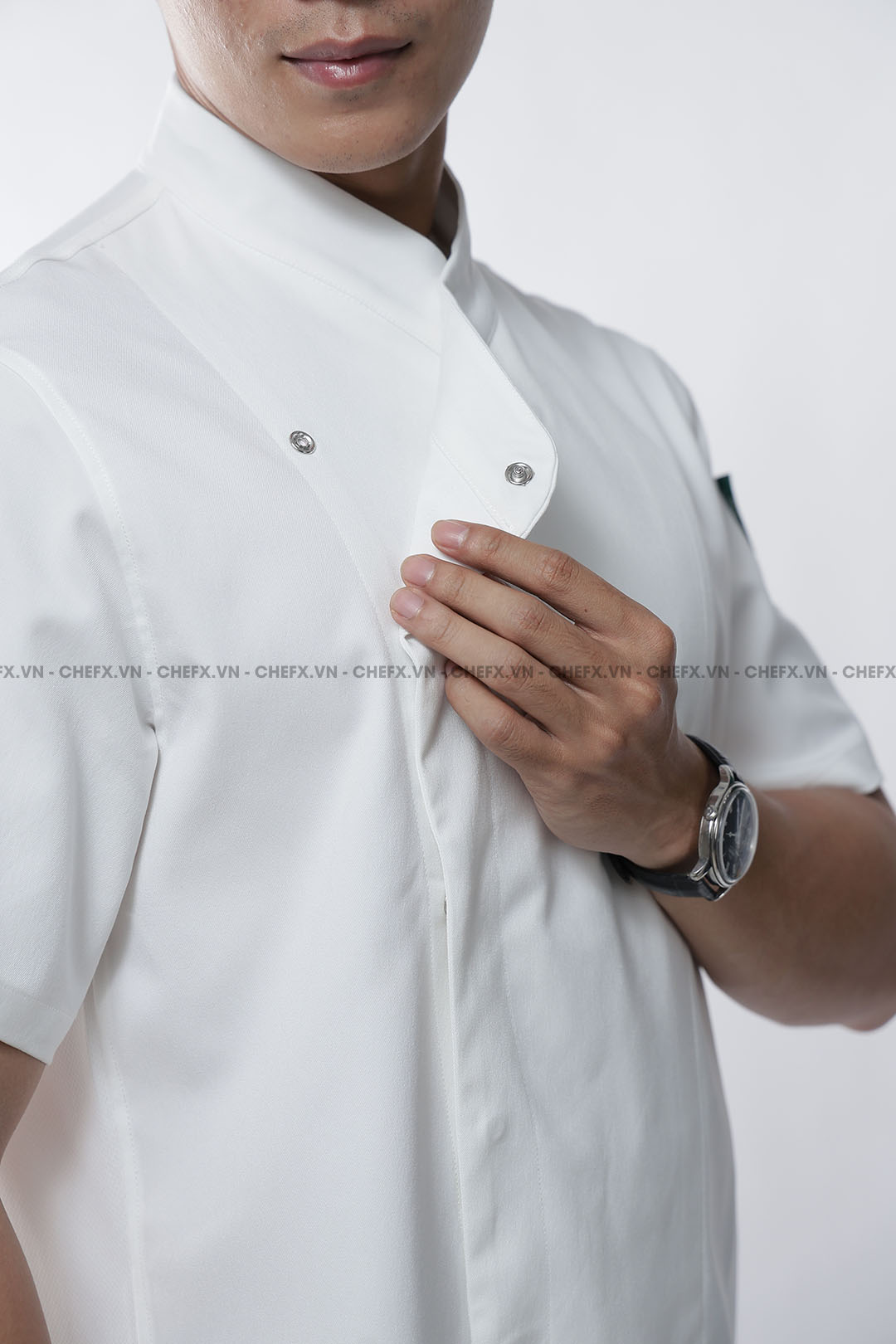 [CHEFX9] ÁO BẾP NHẬT NGẮN TAY CÚC BẤM CÓ PHỐI LƯỚI SAU LƯNG