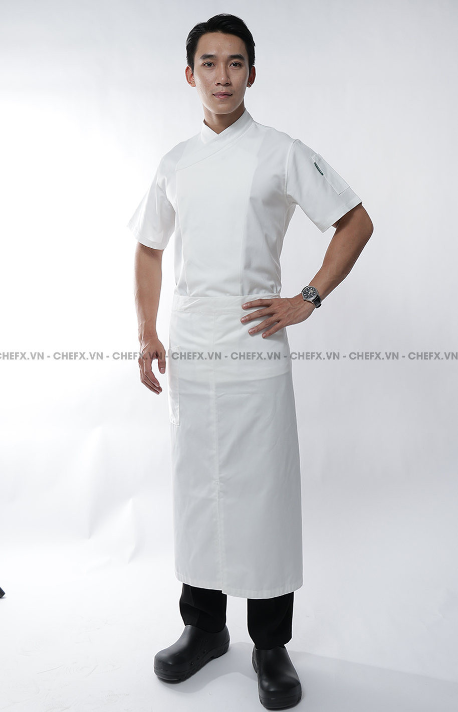 [CHEFX9] ÁO BẾP NHẬT NGẮN TAY CÚC BẤM CÓ PHỐI LƯỚI SAU LƯNG