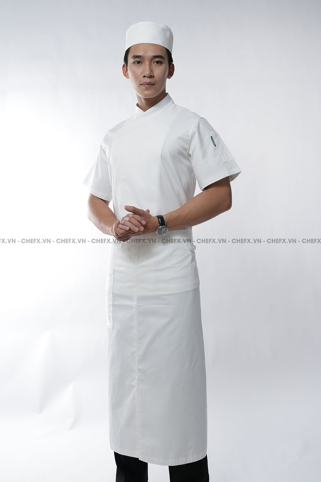 [CHEFX9] ÁO BẾP NHẬT NGẮN TAY CÚC BẤM CÓ PHỐI LƯỚI SAU LƯNG