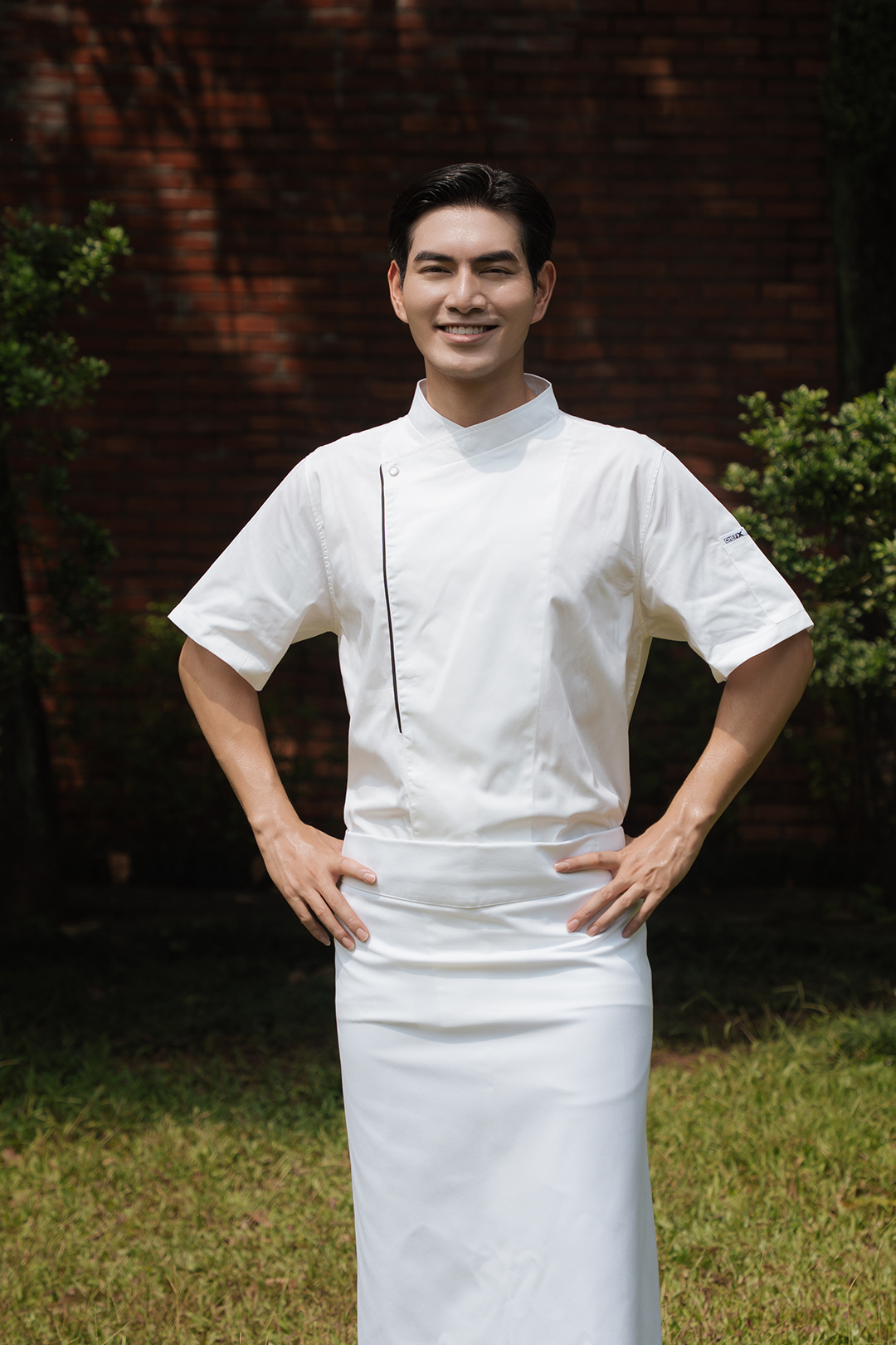[AN4] Áo Bếp ngắn tay, cổ chéo phối viền cúc bấm - CHEF X Kitchen Uniform