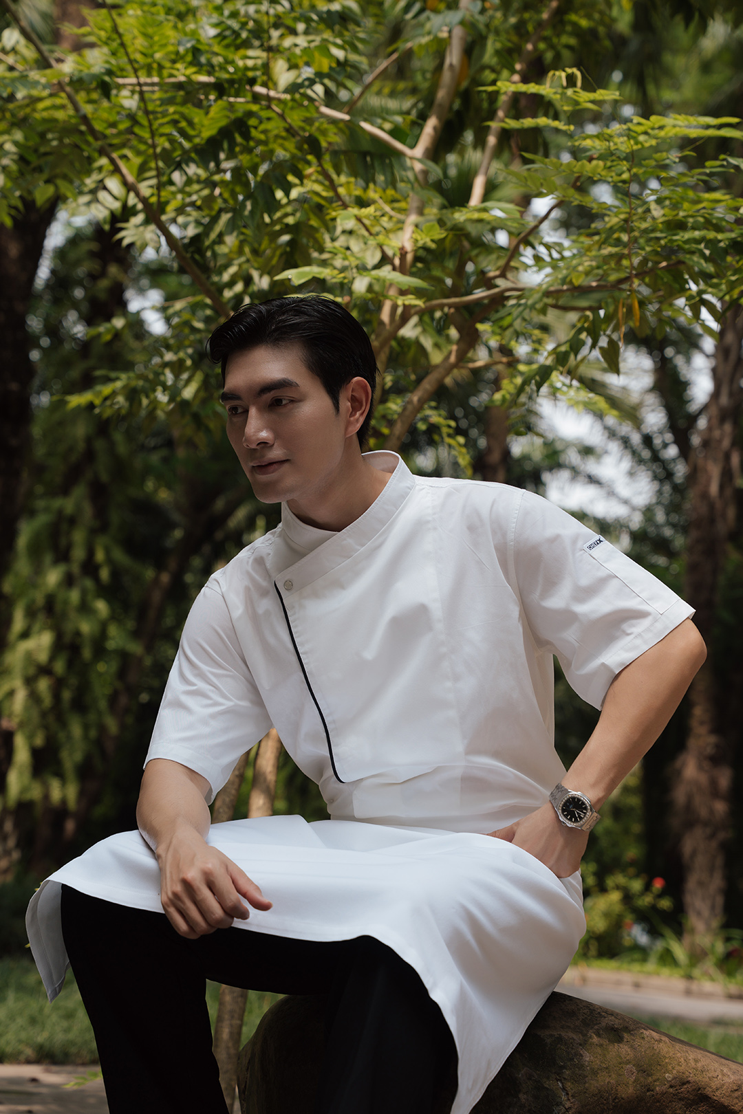 [AN4] Áo Bếp ngắn tay, cổ chéo phối viền cúc bấm - CHEF X Kitchen Uniform