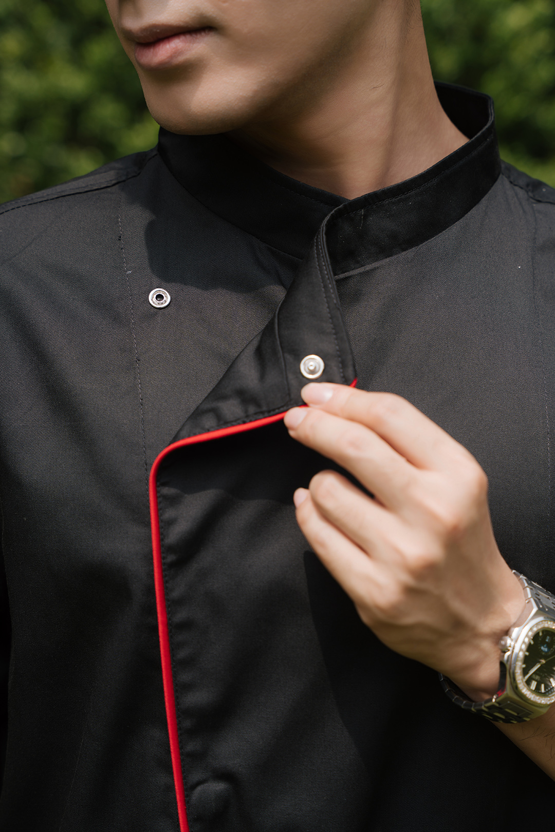 [AN4] Áo Bếp ngắn tay, cổ chéo phối viền cúc bấm - CHEF X Kitchen Uniform