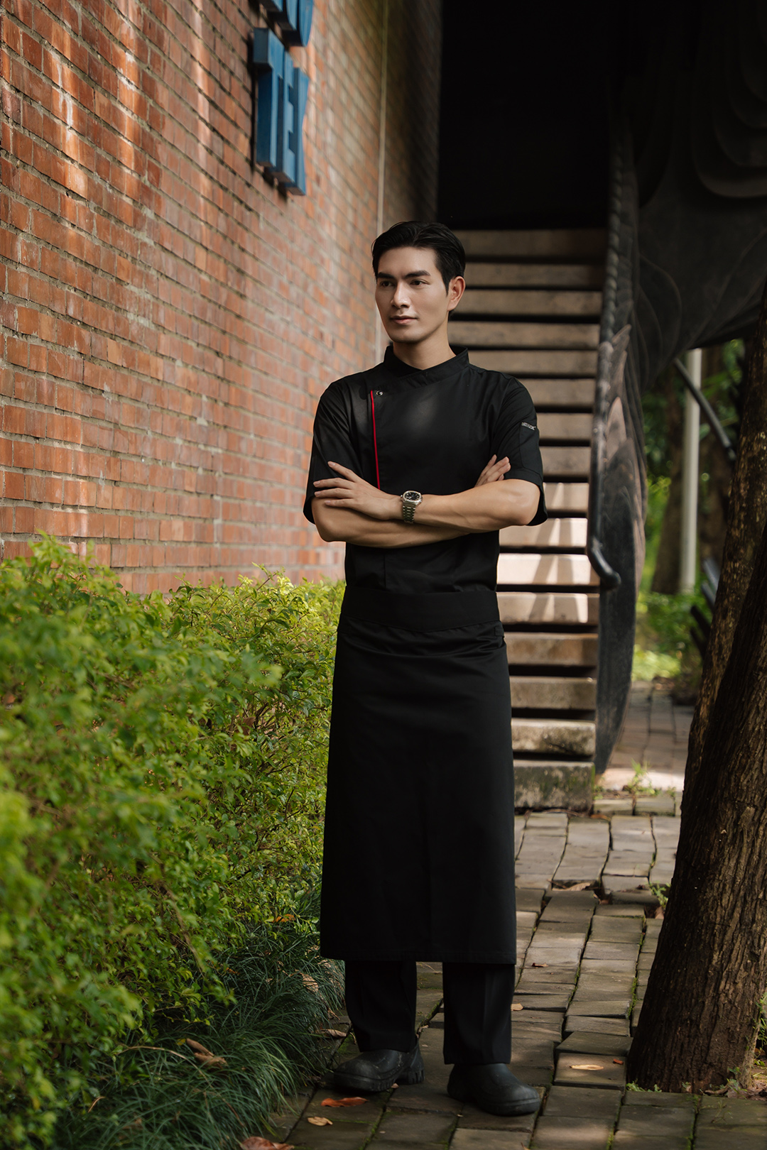 [AN4] Áo Bếp ngắn tay, cổ chéo phối viền cúc bấm - CHEF X Kitchen Uniform