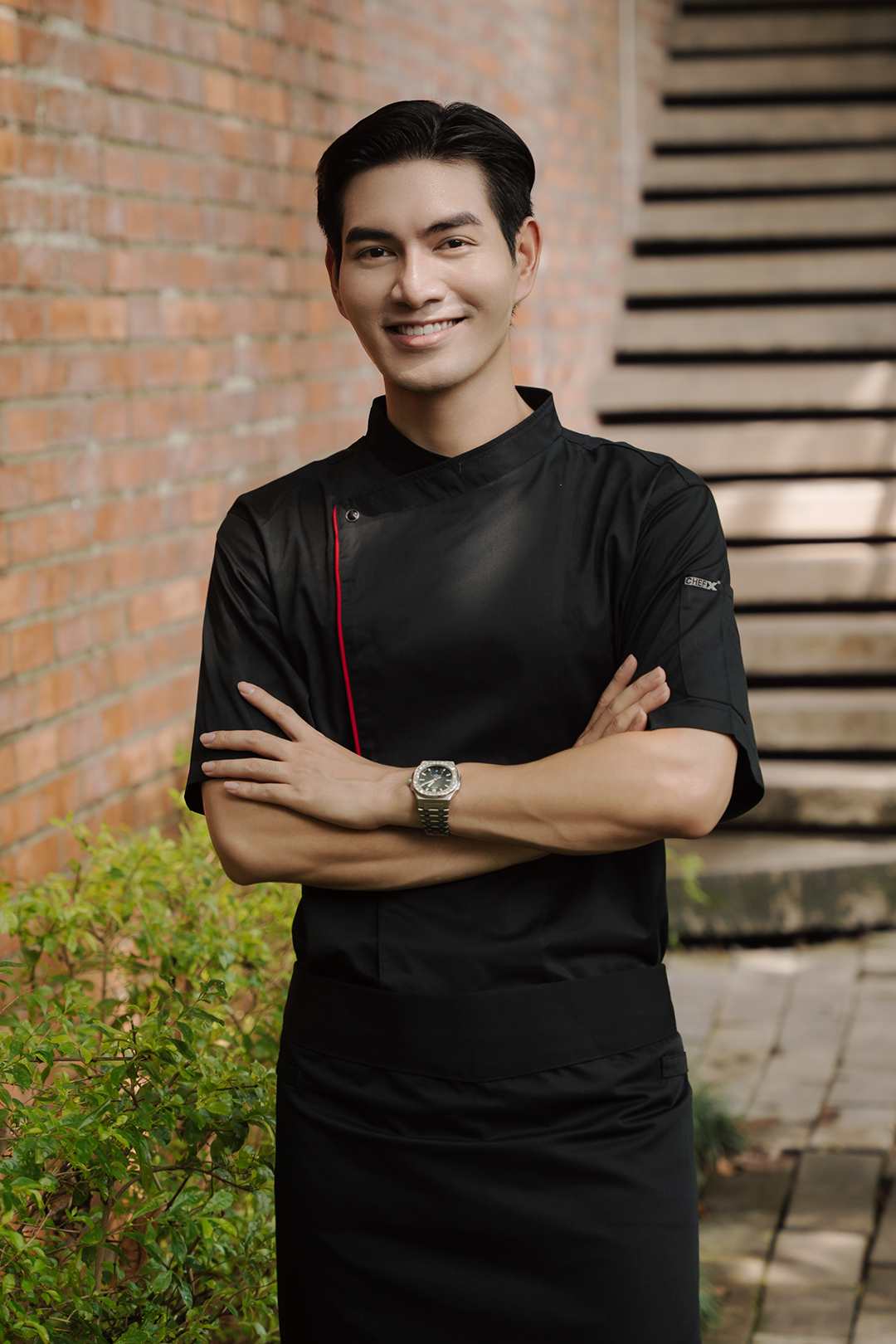 [AN4] Áo Bếp ngắn tay, cổ chéo phối viền cúc bấm - CHEF X Kitchen Uniform