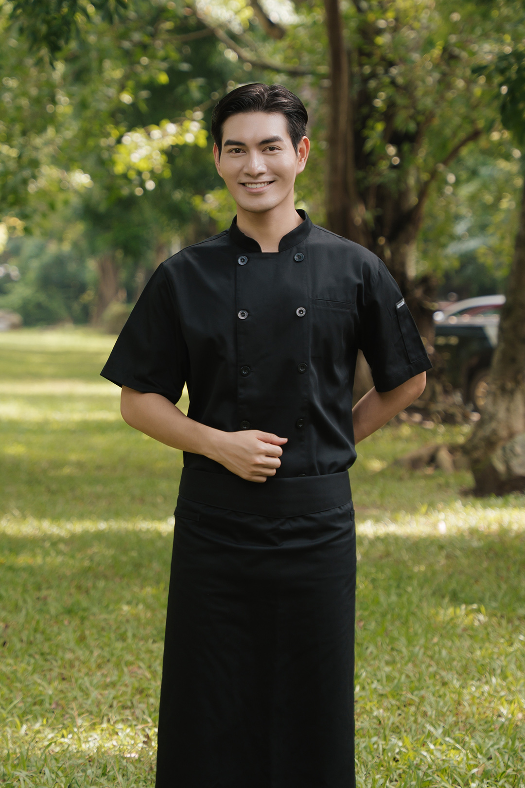 [CHEFX16] Áo Bếp ngắn tay cổ tàu, cúc cài, không phối lưới - CHEF X Kitchen Uniform