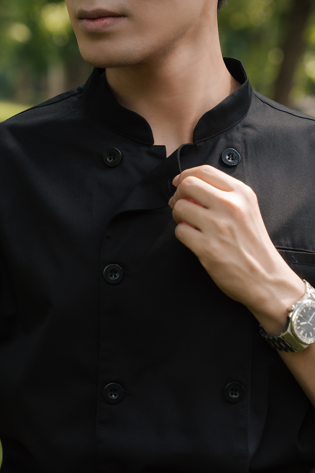 [CHEFX16] Áo Bếp ngắn tay cổ tàu, cúc cài, không phối lưới - CHEF X Kitchen Uniform