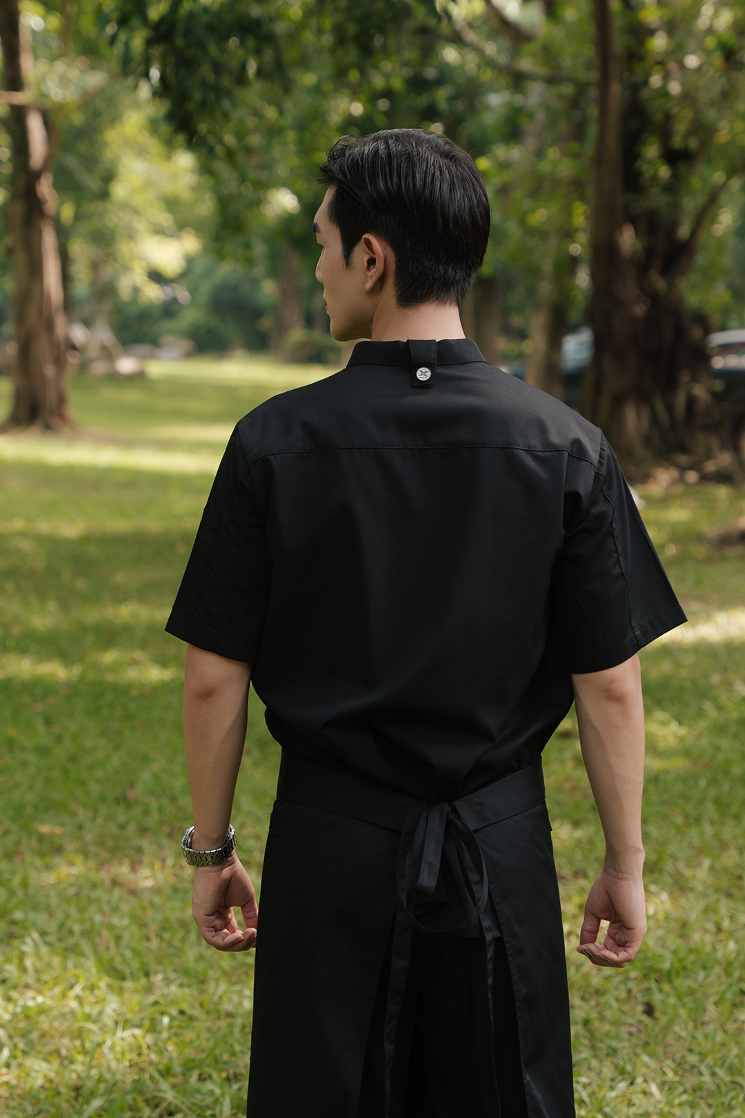 [CHEFX16] Áo Bếp ngắn tay cổ tàu, cúc cài, không phối lưới - CHEF X Kitchen Uniform