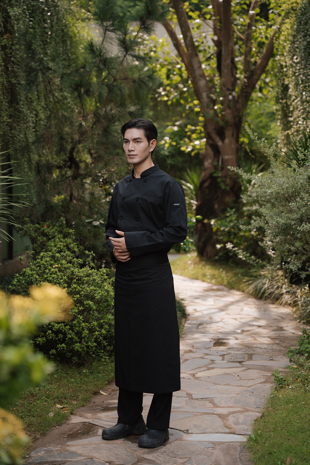 [CHEFX17] Áo Bếp dài tay cổ tàu, cúc cài, không phối lưới - CHEF X Kitchen Uniform